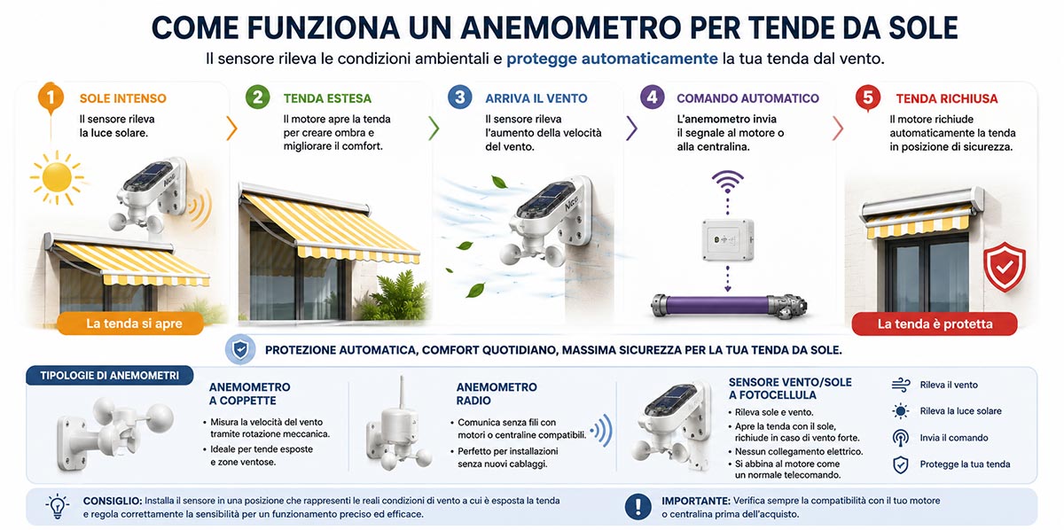 Infografica funzionamento anemometro per tende da sole
