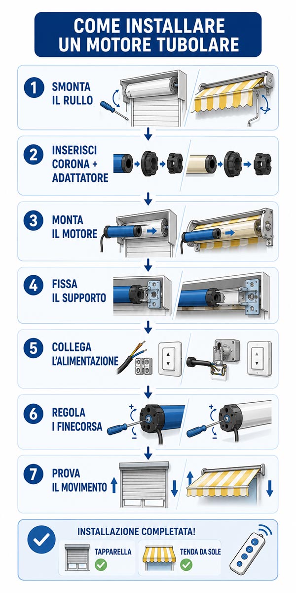Passaggi principali per installare un motore tubolare