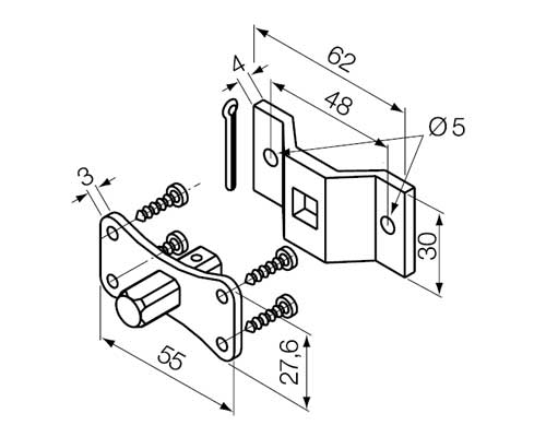 Perno quadro 10 mm + staffa (max 30 Nm). Ø 45 mm