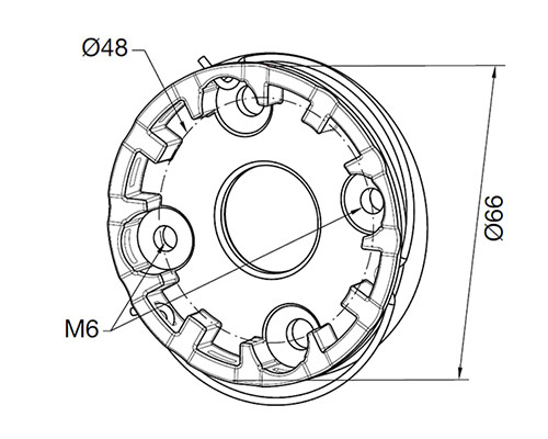 Supporto compatto in alluminio con 2 fori M6 e 2 sedi viti svasate M6